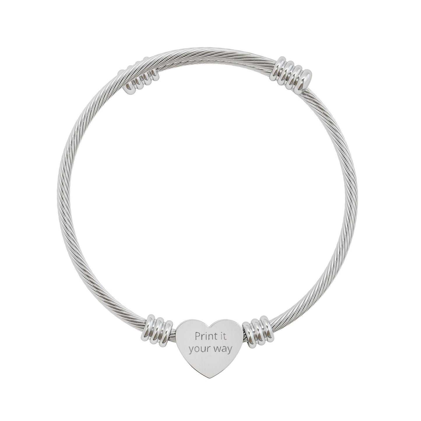 Engravable Heart Cuff Bracelet — Personalized Silver Cable Bangle - ShopallssAccessoriesShopallss17326766470907014036
