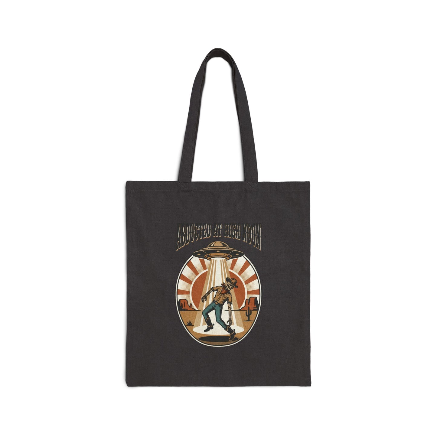 Abducted at High Noon Tote | Retro UFO Desert, Vintage Western Alien Graphic