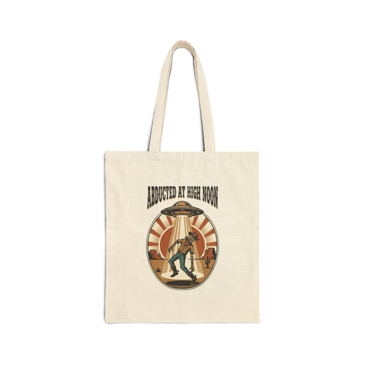 Abducted at High Noon Tote | Retro UFO Desert, Vintage Western Alien Graphic