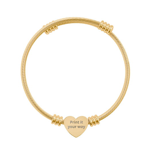 Engravable Heart Cuff Bracelet — Personalized Silver Cable Bangle