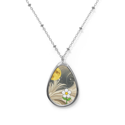Daisy Moon Oval Necklace — Minimal Silver Teardrop Pendant with Cute Daisy Design - ShopallssAccessoriesShopallss18315871302674157278