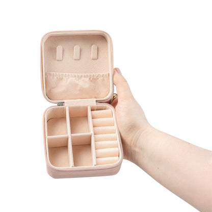 Jewelry Travel Case – Compact Pink Travel Jewelry Organizer with Ring Rolls & Compartments - ShopallssHome DecorShopallss14192379617556307428